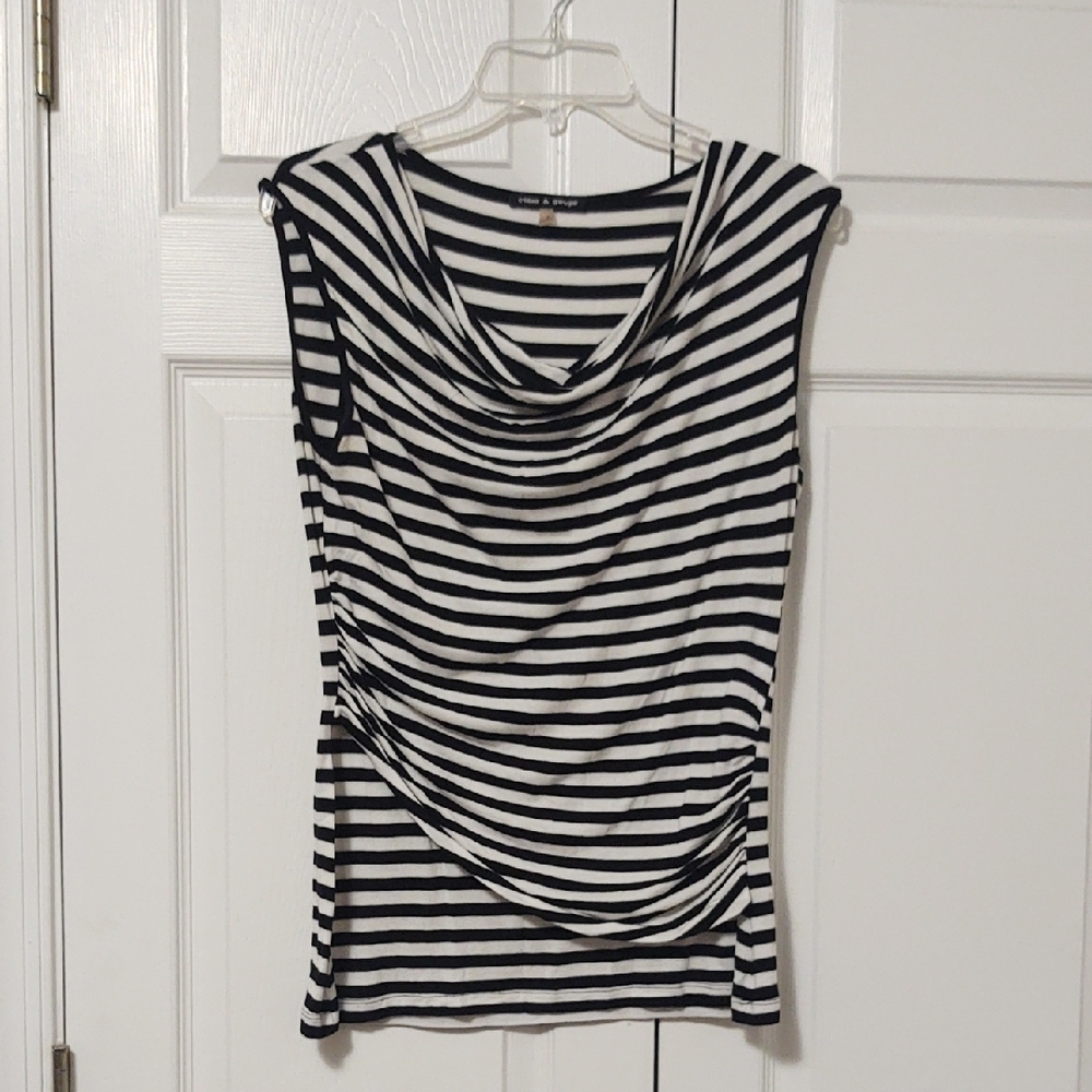 Cable & Gauge Black and White Striped Sleeveless Blouse